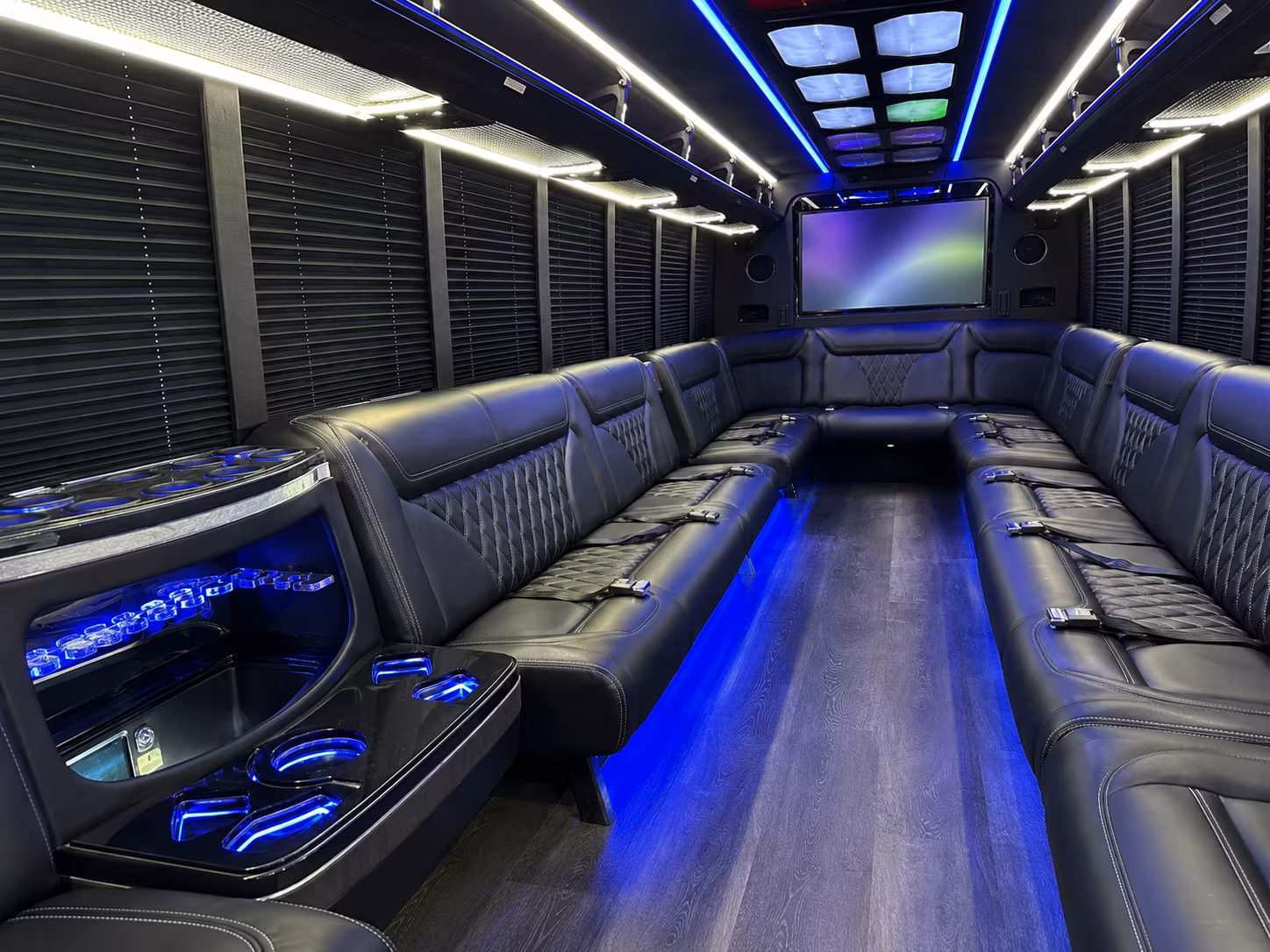 redding 20 passenger party bus inside
