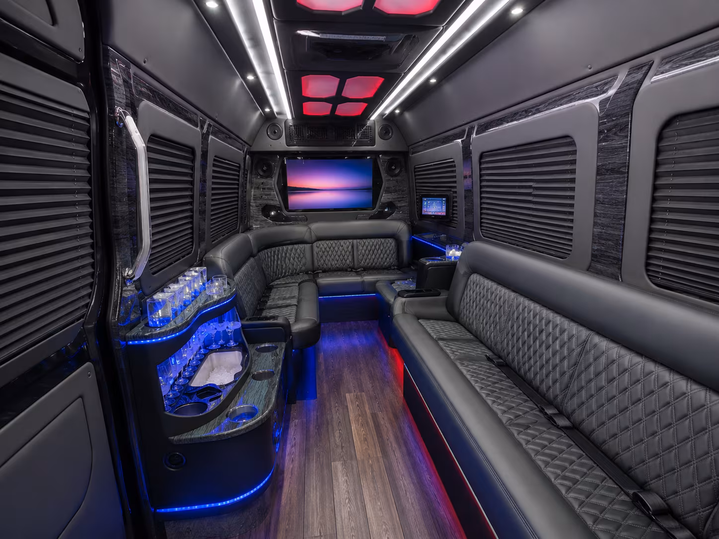 redding 50 passenger party bus inside